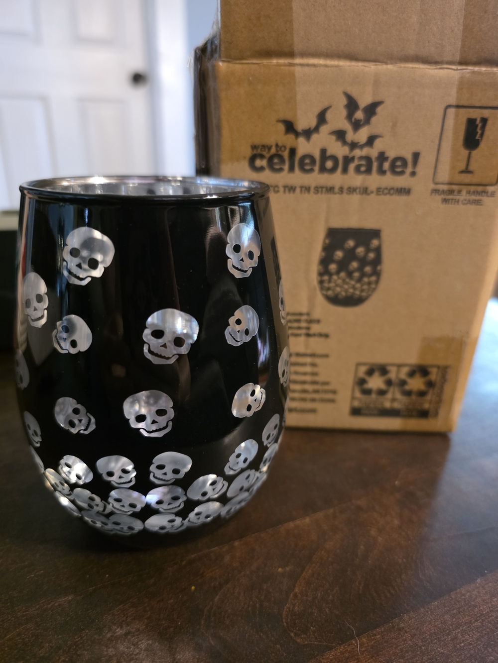 Black Skull Stemless Wine Glass - Celebrate! Collection